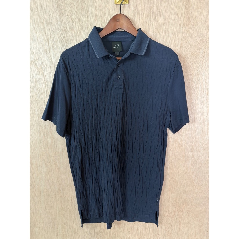 Armani Exchange Mens Navy Blue Textured Logo Jacquard Polo Shirt Medium